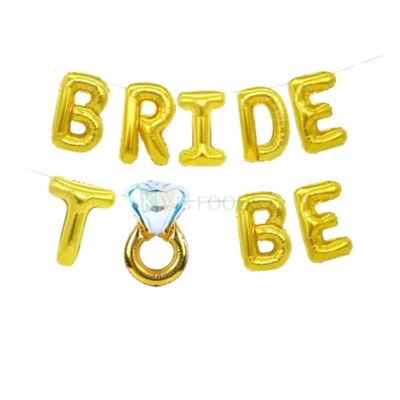 1 PC Golden 16 Inch Height Bride to Be Foil 9 Letters Balloon Ring Design, Banner Decorations Items, Bride to Be Decoration Set For Bridal Shower, Bachelorette Party Decorations