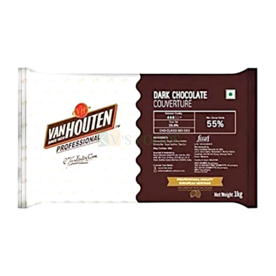 1 PC Van Houten Dark Chocolate Couverture 1 Kg, Cocoa 55%, Can be used for Decorating Cakes, Cupcakes, Cookies, Brownies, Toppings, Coverings, Fillings, Moulding, Garnishing, To Make Chocolates