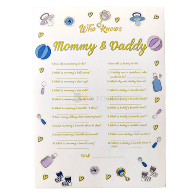 1 PC White Who knows Mommy and Daddy Best Game, Set of 10 Cards, Baby Shower Game, Baby Shower Decorations at Home, Baby Shower Party Fun Games