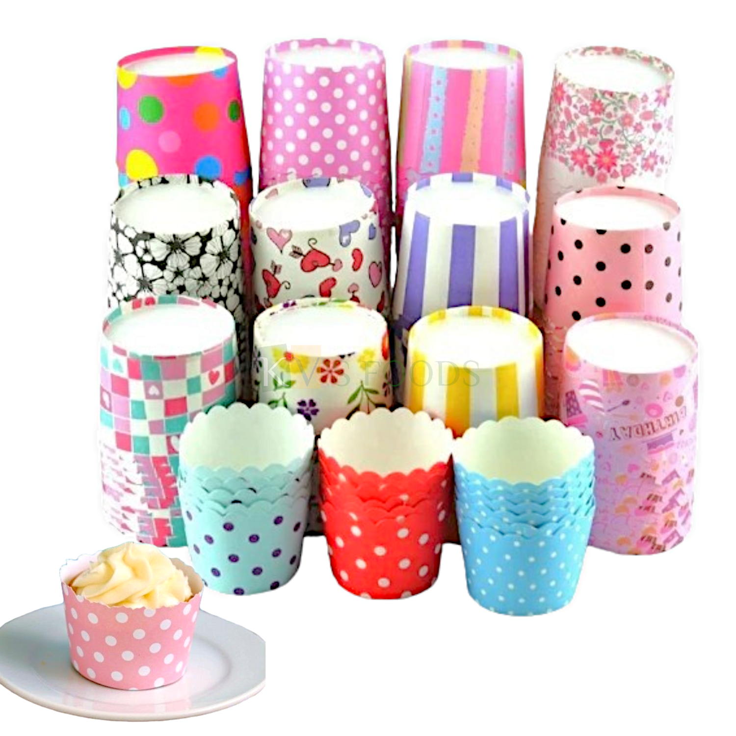 50 PCS Paper Eco Friendly Circle Random Design Multi Colour Polka Dots Small Cupcake Liner Diameter 2.4 Inch Disposable Gift Tray Cake Cases Muffin Pastry Dessert Kitchen Baking Birthday Wedding Party