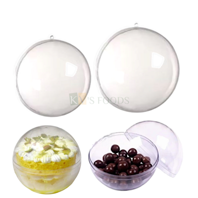2PCS Transparent Acrylic Round Circle Hanging Pinata Ball Cake Chocoloate Mould in Different Sizes 3, 4 Inches Spherical Dome Semicircle Smooth Bombshell Surprise Cake Mold, Galaxy, Satellite Theme