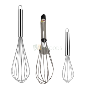 1 PC Multipurpose Stainless Steel Silver Whisker Beater, Egg Whisk, Balloon Shape Wire Whisk in Different Sizes Small 6 Inch Medium 11 Inch Big 13 Inch Steel handle, For Kitchen Tools Whipping Cream