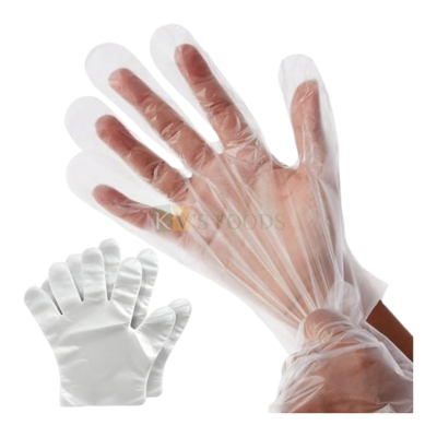 100 PCS Transparent Kohinoor Single Use Hand Gloves Thickness 40 Microns Disposable Gloves Clear Plastic Large Disposable Cooking, Cleaning, Kitchen Food Handling Gloves, Cakes, biscuits Bakery Shops