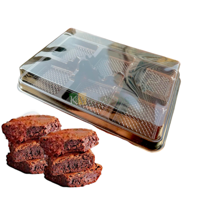 5 PCS Brown Transparent 6 Brownie Box with Lid Size 8.5 x 6 Inch, Height 1.4 Inch Tray for Cookies, Chocolates Doughnuts, Finger Food Bakery Pacakging DIY Mini Gift box, Festivals Sweets Laddo Packing