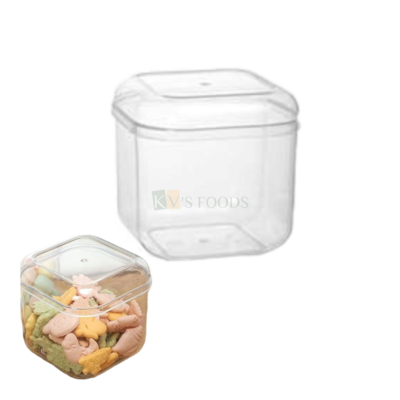 1 PC Acrylic Circular Square Cake Tub Container Clear Storage Boxes With Lids Size 7.4 x 7.4 cm, Height 7.6 cm Capacity~ 250 ML Minto Box For Ice-Cream Cakes Chocolates, Mousse Dessert like Pudding