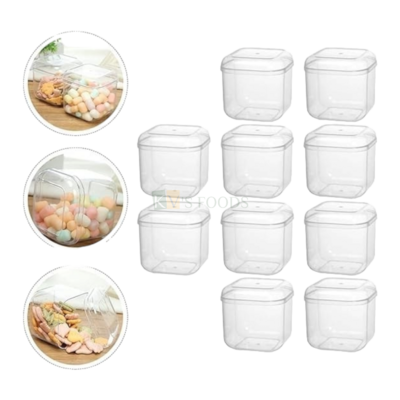 12 PC Acrylic Circular Square Cake Tub Container Clear Storage Boxes With Lids Size 7.4 x 7.4 cm, Height 7.6 cm Capacity~ 250 ML Minto Box For Ice-Cream Cakes Chocolates, Mousse Dessert like Pudding