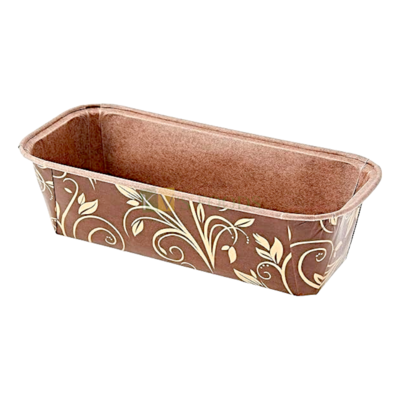 10 PCS Size 7.8 x 2.5 Inch, Width 4.3 Inch Capacity ~500 ML Bake and Serve Rectangle Leaves Design Brown Big Loaf Cake Paper Mould Disposable Gift Tray Bakeable EcoFriendly Bakeware Mold for Plum Cake