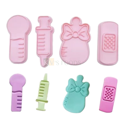 4 PCS Light Pink Baby Shower Medical Impression Set Shape Cookie Cutter Stamps Plungers, Baby Themed Cake Mould Baby Girls Theme Press Sterio Mould Key Injection Stamper Cake Decor