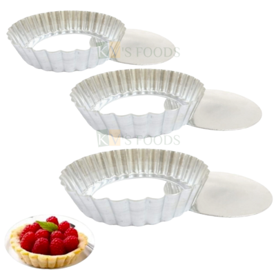 1PC Size 4, 5, 6 Inch Aluminium Hollow Pie Tart Dish Mould with Removable Base Silver Fluted Round Mould Bakeware Mousse Pudding Cheese Cake Containers Loose Base Quiche Pans Mold Tins Tray for Ovens