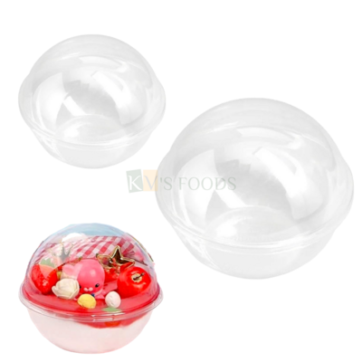 1PC Transparent Plastic Round Upper and Lower Semicircle Ball Cake Container Size Diameter 5.1, 6.3 Inches Capacity ~ 320, 650 ML Sphere Salad Container with Dome Lid, Chocoloate Surprise Capsules