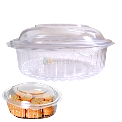 5 PCS Size 6 x 6 Inches, Height 3 Inches Capacity ~32 OZ/900 ML Hinged Food Packaging Container with Dome Lid, Bakery Accessories, Round Transparent Deep Circle Box Show Bowl Clamshell Container