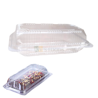 5 PCS Size 6.3 x 4 Inch, Height 2.5 Inches Capacity ~500 ML Rectangle Hinged Pastry Packaging Container with Dome Lid Bakery Accessories Transparent Deep Food Fruit Salad Cake Show Bowl Clamshell Box