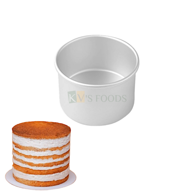 1PC Size Diameter 6 Inch, Height 4 Inch Capacity ~ 500 Grams Aluminium Tall Cake Baking Pan Silver Circle Round Mould Bakeware Loaf Bread Mousse Pudding Cheese Cake Containers Tins Tray for Ovens