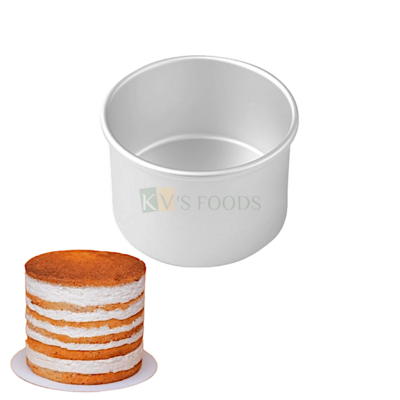 1PC Size Diameter 7 Inch, Height 4 Inch Capacity ~ 1 Kg Aluminium Tall Cake Baking Pan Silver Circle Round Mould Bakeware Loaf Bread Mousse Pudding Cheese Cake Containers Tins Tray for Ovens