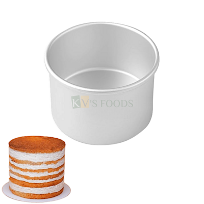 1PC Size Diameter 8 Inch, Height 4 Inch Capacity ~ 1 Kg to 1.5 Kg Aluminium Tall Cake Baking Pan Silver Circle Round Mould Bakeware Loaf Bread Mousse Pudding Cheese Cake Containers Tins Tray for Ovens