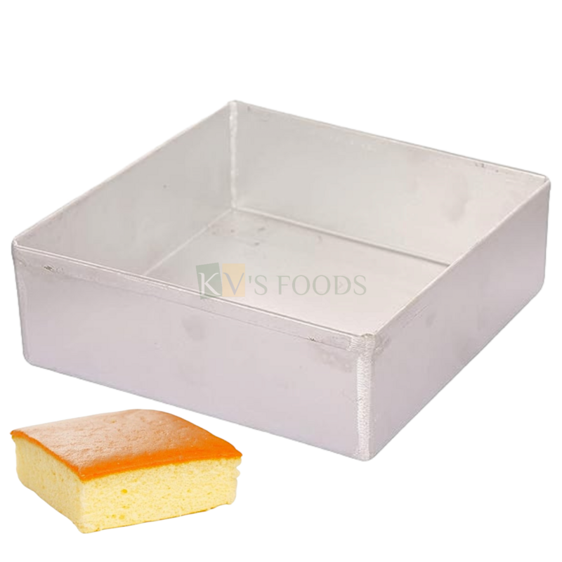 1PC Size 10 x 10 x 2 Inch Capacity ~1 Kg Big Aluminium Baking Pan Silver Square Loaf Bread Cake Mould Bakeware Mousse Pudding Cheese Chocolate Fruit Cakes Containers Mold Tins Tray for Ovens