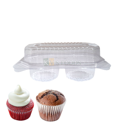 5 PCS Size 5.8 x 3.5 Inches, Height 2.5 Inches Hinged 2 Cupcakes Rectangle Packaging Container with Dome Lid Bakery Accessories Transparent Deep Round Mithai Sweets Laddus Show Bowl Clamshell Box