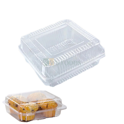5 PCS Size 3.2 x 3.2 Inch, Height 1.6 Inches Capacity ~250 ML Hinged 1 Big Brownie Square Packaging Container with Dome Lid Bakery Accessories Transparent Deep Food Box Show Bowl Clamshell Container