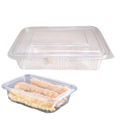 5 PCS Size 7.6 x 7 Inches, Height 2.5 Inches Capacity ~1250 ML Rectangle Hinged Food Packaging Container with Flat Lid Bakery Accessories Transparent Deep Fruit Salad Cupcake Show Bowl Clamshell Box