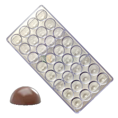 1 PC Size 10.7 x 5.2 Inches, Thickness 1 Inch Rectangle 32 Cavity Semi Half Circle Shape Polycarbonate Ball Chocolate Mould, Gummy Jelly Candy, Ice-cubes Mold Birthday Theme DIY Cake Decorations