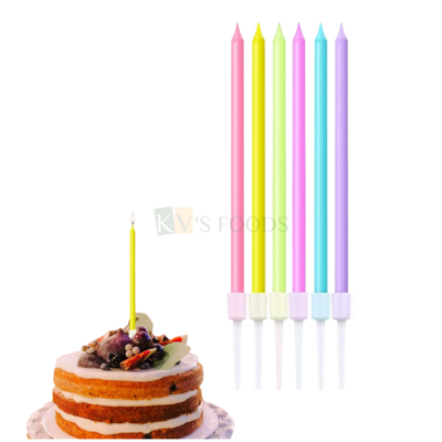 6PCS Pastel Rainbow Colours Wax Candles Set with Holders Cake Topper, Kids Girls Happy Birthday Pillar Candles Inserts Wedding Bridal Baby Shower DIY Cupcake Decorations