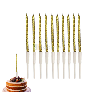 10PCS Golden Colour Spiral Twisty Wax Candles Set with Long Holders Cake Topper, Kids Girls Happy Birthday Pillar Candles Insert Curly Coil Candles Wedding Bridal Baby Shower DIY Cupcake Decorations