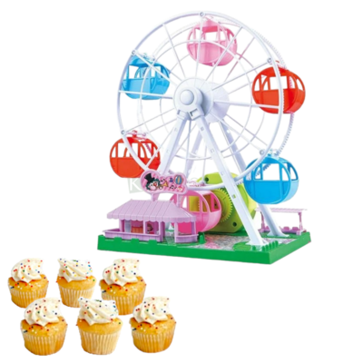 1PC Multicoloured Musical Rotating Ferris Wheel Cake Topper, Mini Cupcake can be inserted in Ferris Wheel for Kids Birthday Parties and Cake Decorations