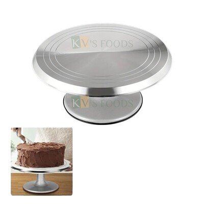 1PC Stainless Steel 360° Rotating Cake Turntable Small Diameter 9.8 Inch, Height 5.2 Inch for Cakes, Cupcakes Decorating Supplies, Shaping Icing Cakes Display Presentation Cupcake Stands Nonslip Base