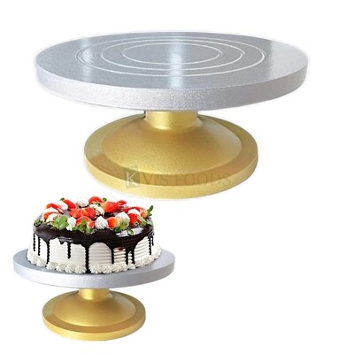 1PC Heavy Quality 360° Smooth Rotating Golden Silver Fibre Cake Turntable, Diameter 11.6 Inch, Cupcakes Decorating Supplies Shaping Cakes Display Presentation Serving Stands Nonslip Bas