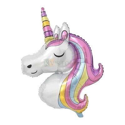 1 PC 27 Inch Length Pink Colour 3D Unicorn Head Foil Large Balloon Birthday Party Girl Decoration, Kids Girls 1st Birthday, Small Home Event Balloon To Fill with Helium Or Air, Party Accessories