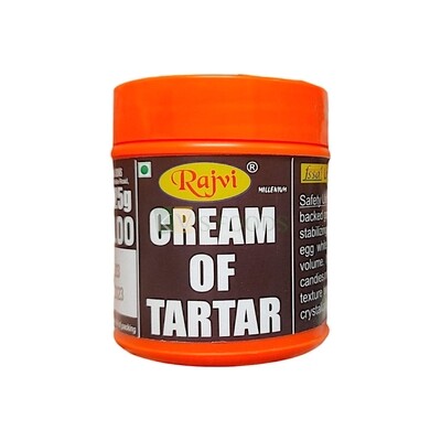 25 Grams Rajvi Cream of Tartar, Can be used as a Stabilizing Agent, Also added to Beaten Egg Whites to Increase Stability and Volume