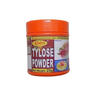 25 Grams Rajvi Tylose Powder, Acts as a thickeners or Hardening Agent. Can be used to make Modelling paste by mixing it with Fondant, Ingredient used to make Lace Powder