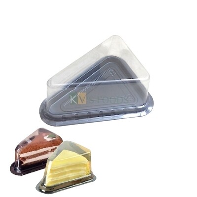 25 PCS Size 4.9 x 3.8 Inches Height 2.1 Inches Capacity 1 Triangle Pastry, Black Base with dome Lid Brownie Packaging Container with Transparent Lid Bakery Accessories Cheese Cakes Dispaly Food Box