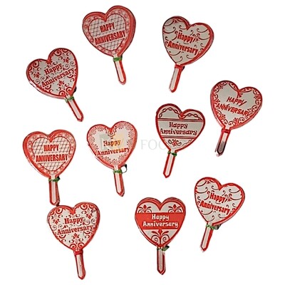 100PCS Red Heart Shape Paper Happy Anniversary Letters Cake Toppers, 10 Random Designs, Toppers For Cake And Cupcake Insert, Small Home Celebrations DIY Cake Decorations