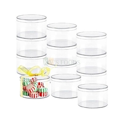 12 PCS Diameter 4 Inch, Height 3 Inch (Capacity ~400 ML) Acrylic Circle Cake Tub Container Clear Storage Boxes With Lids Minto Box Candy Ice-Cream Cakes Chocolates, Mousse Dessert Cheese Cake Pudding