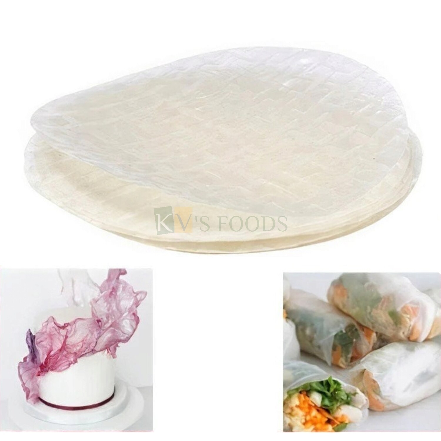 400 Grams White Edible Rice Paper Round Diameter 8.5 Inches for Wrapping Shawarma, Deep-fried, Fresh Spring Rolls,  Flowers making DIY Cake Decorations