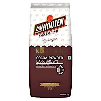 1 Kg Vanhouten Cocoa Powder Dark Brown 10-12% Cocoa Butter Original Dutch Processed Cocoa, Applications in Cakes, Mousse, Macrons, Glazings, Sauces, Hot Drinks