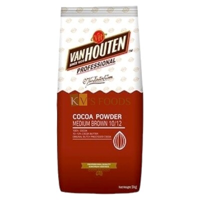 1 Kg Vanhouten Cocoa Powder Medium Brown 10-12% Cocoa Butter Original Dutch Processed Cocoa, Applications in Mousse, Macrons, Glazings, Sauces, Hot Drinks, Cupcake, Chocolate Cookies Desserts