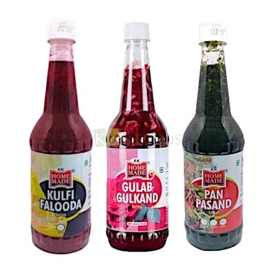 750 ML RK Home Made Natural Syrups Gulab Gulkand, Kulfi Falooda, Pan Pasand Different Flavors Concentrated Syrups & Squash, Gluten Free, 100% Vegan & Low Fat, Drink For House Parties, Picnics