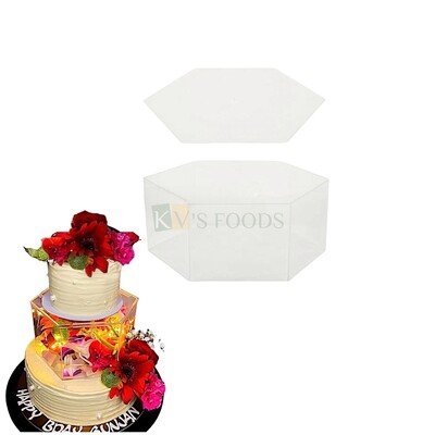 1 PC Size 3.5 x 4.1 Inch Clear Acrylic Fillable Hexagon Cake Spacer with Removable Lid, Cake Seperator, Cake Riser, Tier Cake Display Stand, Floating Cake Stand, Pedestal Stand Decorative Centerpiece
