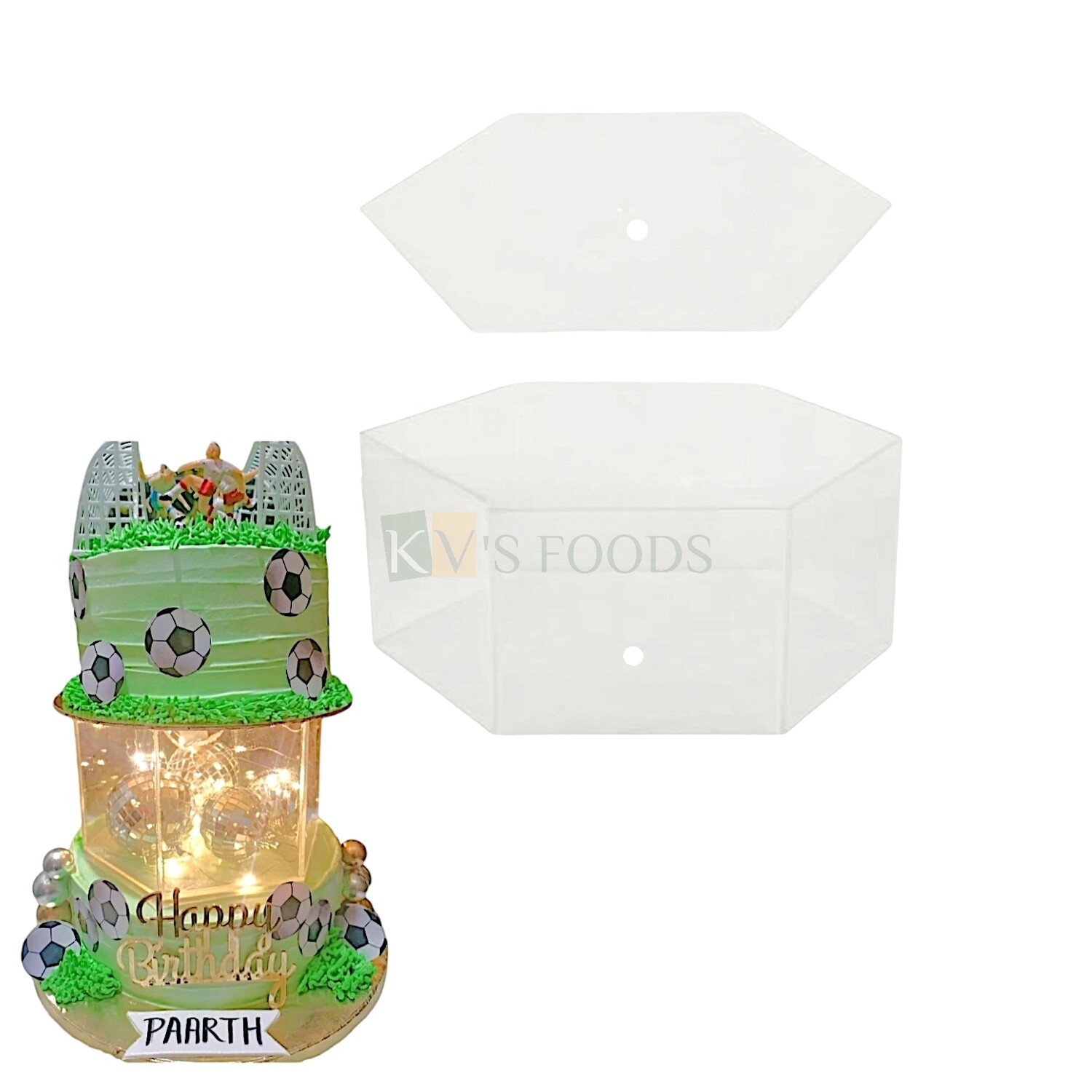 1 PC Size 4.5 x 4.1 Inch Clear Acrylic Fillable Hexagon Cake Spacer with Removable Lid Center Dowel Hole, Cake Seperator, Cake Riser, Tier Cake Display Stand, Pedestal Stand Decorative Centerpiece