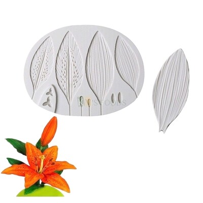 2 PC White Lily Leaf Petal Shaped Silicone Mold, Flower Buds Veiner Chocolate Mould, Nature, Garden, Leaves Cake Theme Wedding Anniversary Marzipan Cakes Decorating Molds Flexible Mould Tools