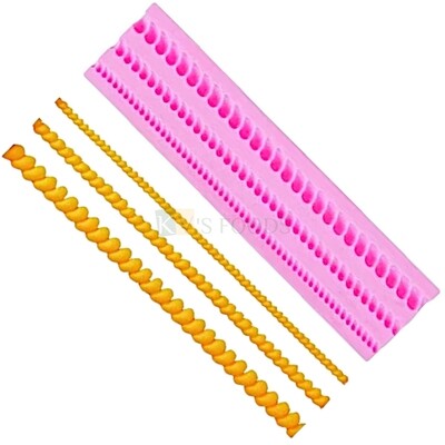 1 PC Silicone Fondant 3 Different Sizes of Three Lines Twisted Rope Beads Mould Pearls Strips Neklace String Lace Cake Decorating Mold, Wedding Anniversary Birthday Theme Flexible Mould Tools