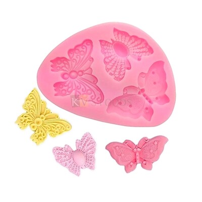 1 PC Pink 3 Cavity Hollow Different Designs Butterfly Shape Silicon Chocolate Fondant Mould, Girls Birthday Theme Wedding Anniversary Cakes Flexible Moulds DIY Cake Decorations
