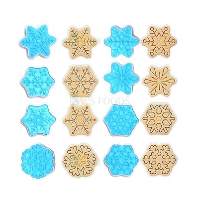 8 PCS Blue Different Snowflakes Shaped Fondant Cutters Plungers Cake Mould Chocolate Pancake, Biscuits Cookies Cutters Christmas Theme Mold Stampers, Winter Theme, DIY Cake Decorations