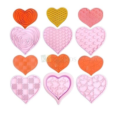 6 PCS Pink Different Designs Heart Shaped Fondant Cutters Plungers Cake Mould Chocolate Pancake, Biscuits Cookies Cutters Love Valentine Theme Stampers, Birthday Theme DIY Wedding Cake Decorations