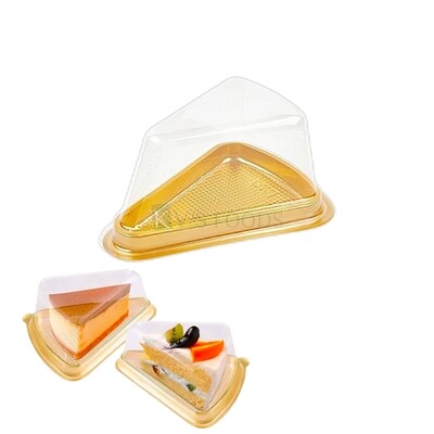 25 PCS Size 4.9 x 3.8 Inches Height 2.1 Inches Capacity 1 Triangle Pastry, Golden Base with Dome Lid Brownie Packaging Container with Transparent Lid Bakery Accessories Cheese Cakes Dispaly Food Box