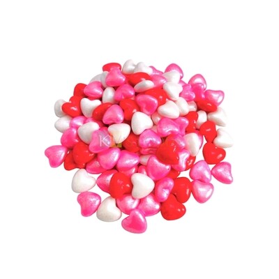 Metallic Pink, Red, White, Medium Heart Shaped Edible Sprinkles Confetti, Decorative Toppings for Birthday Doughnuts, Ice-Creams Cakepops Cakesicles Cookies DIY Valentine Baby Shower Cake Decorations