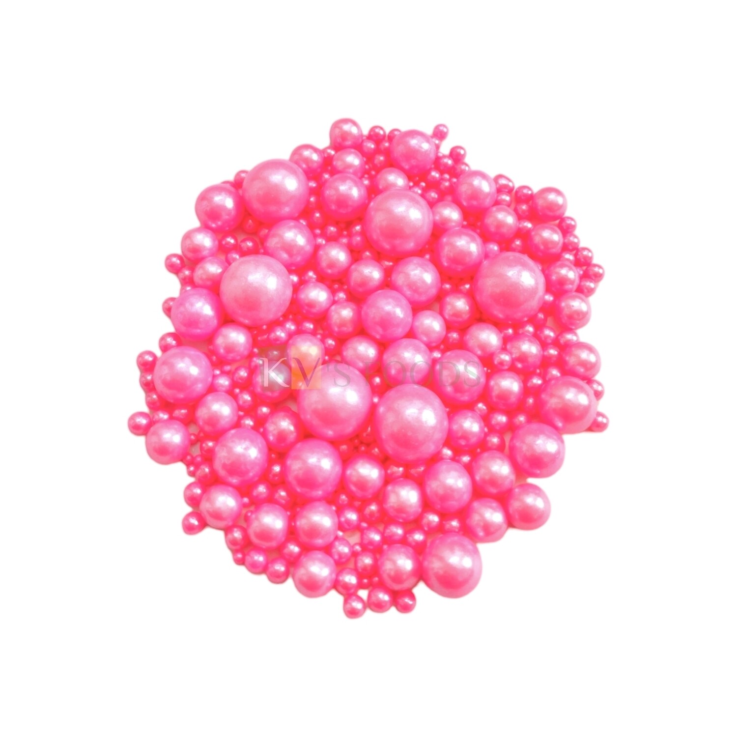 Pink Colour Pearl Shiny Mixed Size Moti Sugar Balls, Circle Shaped Edible Sprinkles Confetti Decorative Toppings for Birthday Doughnuts, Ice-Creams Cakepops Cakesicles DIY Baby Shower Cake Decorations