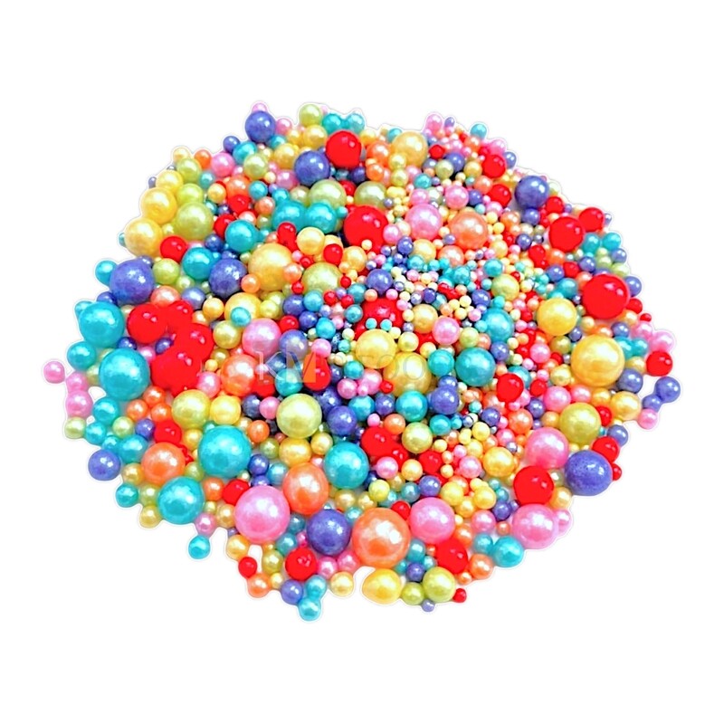 Rainbow Multicoloured Pearl Shiny Mixed Size Moti Sugar Ball Circle Shaped Edible Sprinkles Confetti, Decorative Toppings for Birthday Doughnuts, Ice-Creams Cakesicles DIY Baby Shower Cake Decorations